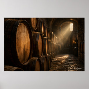 Wine Cellar Barrel Row Photography Poster