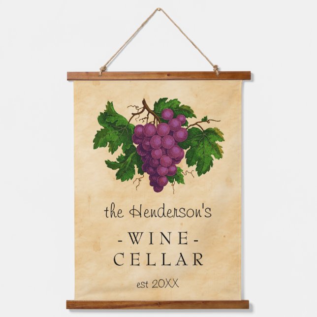 Wine Cellar Vintage Grapes Vineyard | Personalized Hanging Tapestry (Front)