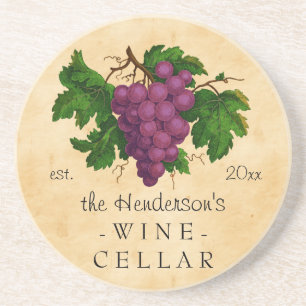 Wine Cellar with Grapes Vintage Personalized Name Coaster