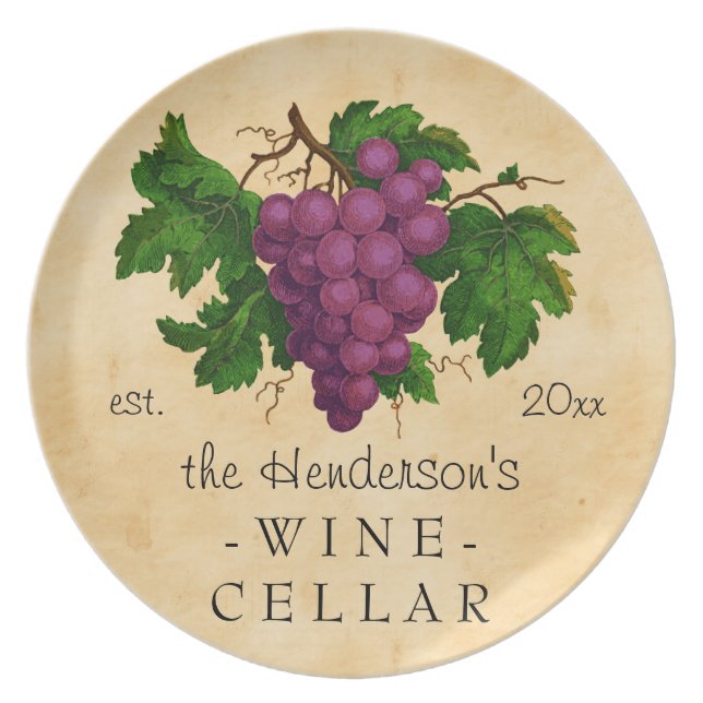 Wine Cellar with Grapes Vintage Personalized Name Plate (Front)