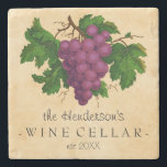 Wine Cellar with Grapes Vintage Personalized Name Stone Coaster<br><div class="desc">Create your own, custom vintage-looking wine cellar stone coaster with this easy template. This elegant drink coaster features an antique cluster of purple grapes, recolored and brightened so they contrast nicely against the aged, slightly stained parchment background. The text reads [Your Name's] Wine Cellar, established [year]. All text can be...</div>