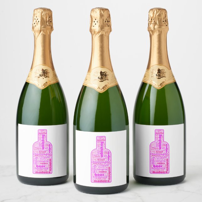 Wine & Champagne Labels - Word Cloud (Bottles)