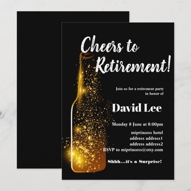 Wine, cheers to retirement, invitation (Front/Back)