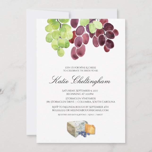 Wine & Cheese Bridal Shower Invitation 5x7 (Front)