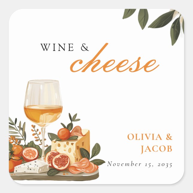 Wine & Cheese Engagement Party Square Sticker (Front)
