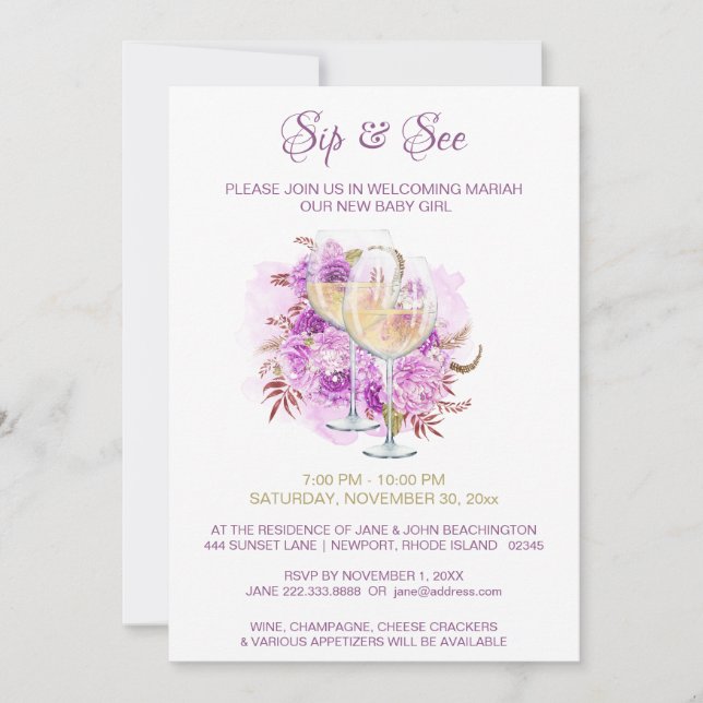 *~* Wine Cheese SIP AND SEE Shower Party Invitation (Front)