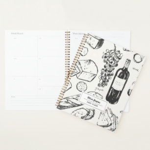Wine & Cheese Sketch Personalized 2027 Monthly Planner