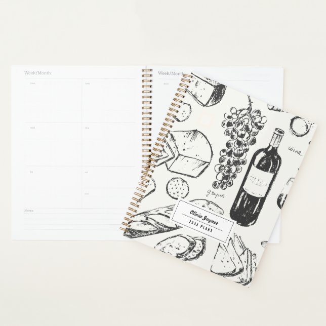 Wine & Cheese Sketch Personalized 2027 Monthly Planner (Display)