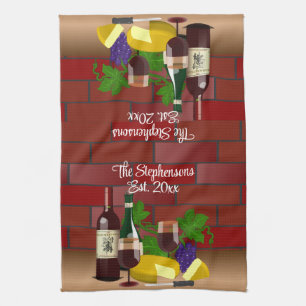 Wine Cheese Table Scene Kitchen Towel