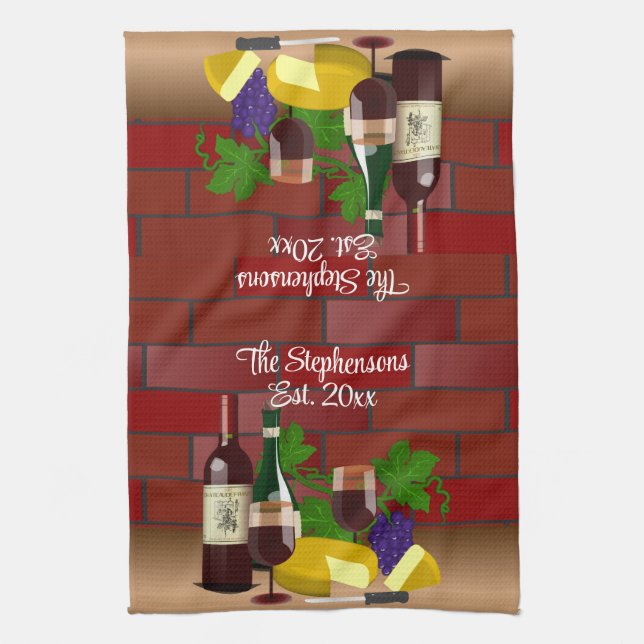 Wine Cheese Table Scene Kitchen Towel (Vertical)