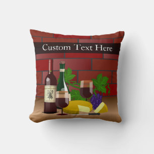 Wine Cheese Table Scene Throw Pillow