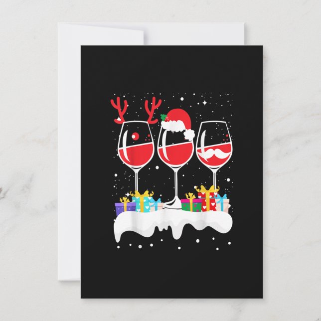 Wine Christmas Lights Xmas Women Santa Hat Reindee Invitation (Front)