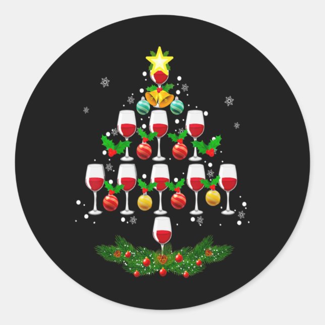 Wine Christmas Tree Ornaments Xmas Pajama Men Wom  Classic Round Sticker (Front)