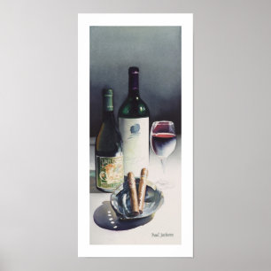 "Wine & Cigars" Still Life Watercolor Poster