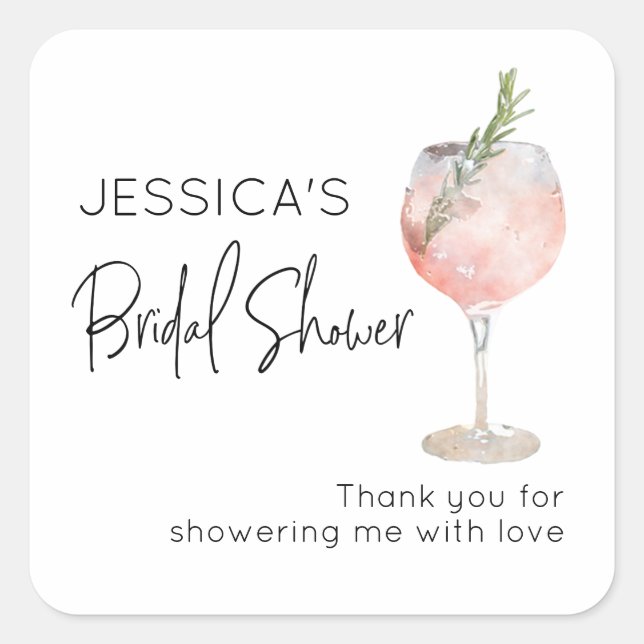 Wine Cocktail Pink Bridal Shower Favour Square Sticker (Front)