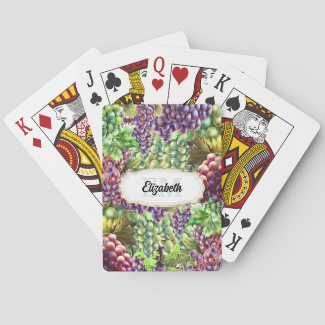 Wine collage monogram calligraphy name vineyard playing cards (Back)