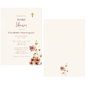 Wine-Colored Boho Flowers Orthodox Bridal Shower Invitation
