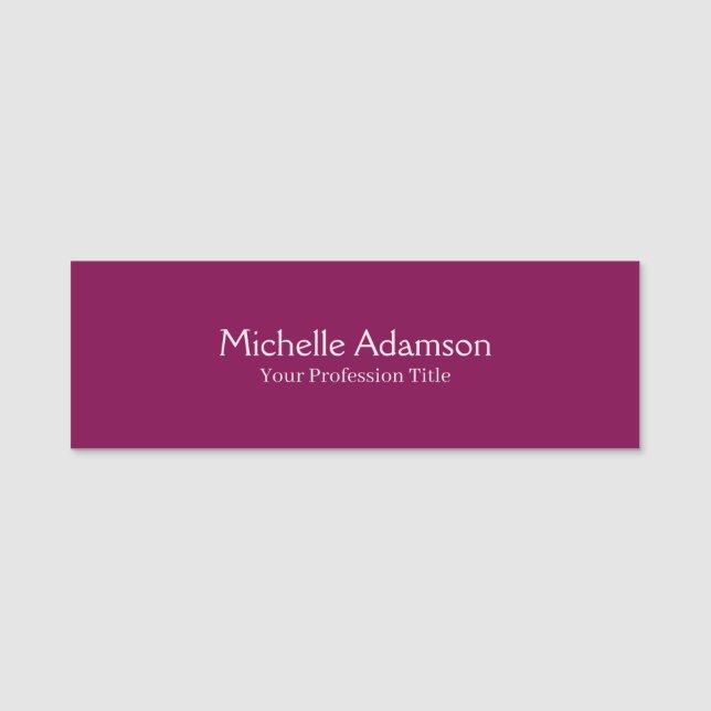 Wine Colour Professional Plain Modern Name Tag (Front)