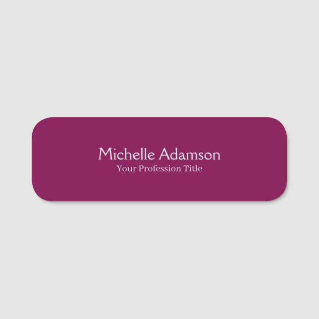Wine Colour Professional Plain Modern Name Tag (Front)