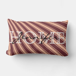 Wine Colour Stripe Pattern Home Monogram Lumbar Pillow