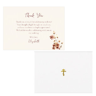 Wine-Coloured Boho Flowers Orthodox Bridal Shower Thank You Card