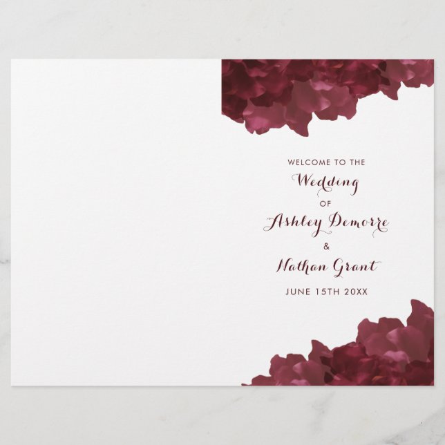 wine coloured floral - wedding program (Front)