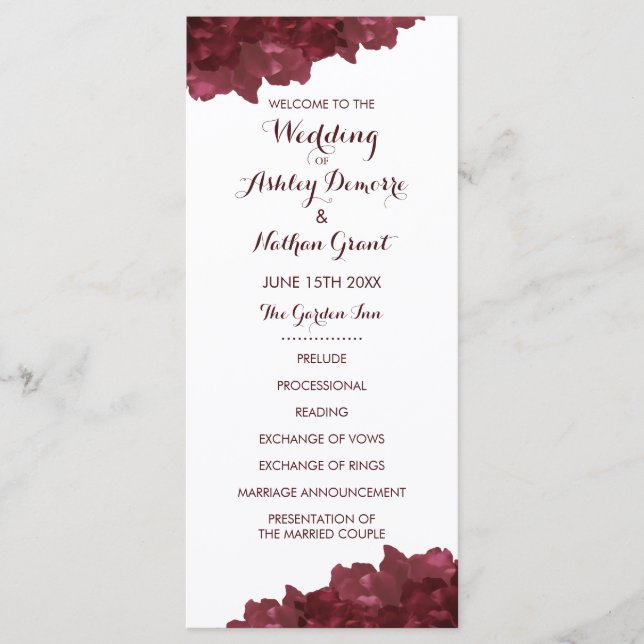 Wine Coloured Floral Wedding Program (Front)