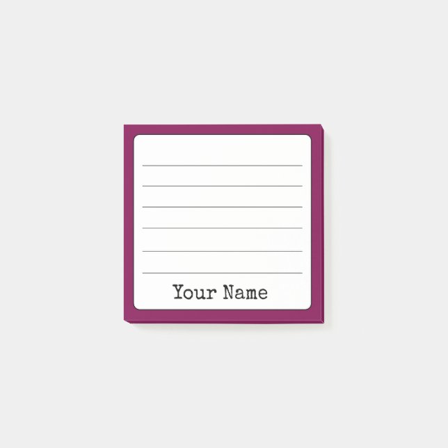 Wine Coloured Retro Add Your Name Lined  Post-it Notes (Front)
