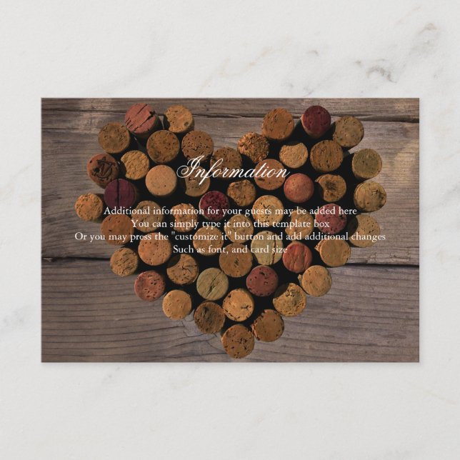 Wine Cork #2 Rustic Information Card (Front)
