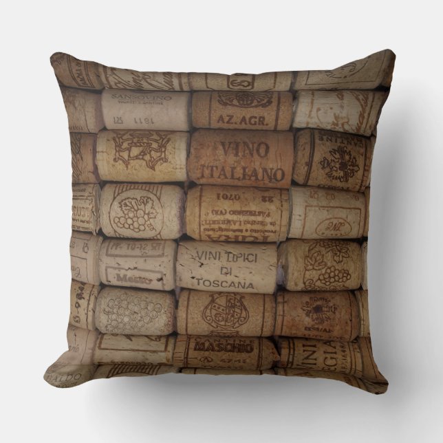 Wine Cork Collection Throw Pillow (Front)