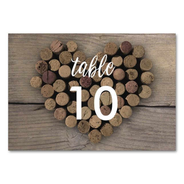 Wine Cork Heart Table Number Card (Back)