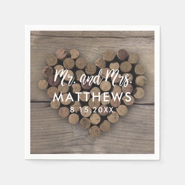 Wine Cork Heart Wedding Cocktail Napkins (Front)