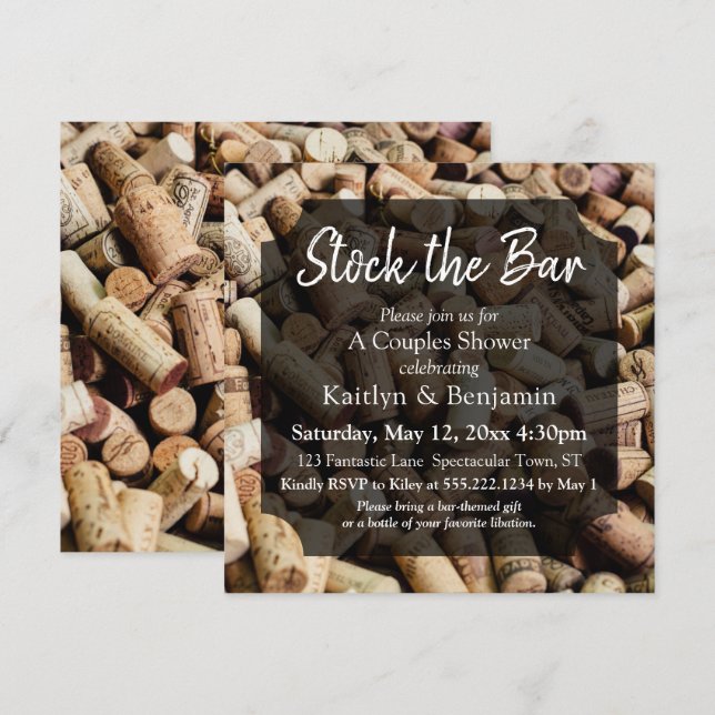 Wine Cork Photo, Stock the Bar Couples Shower 2 Invitation (Front/Back)