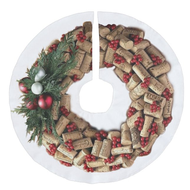 Wine Cork Wreath with Evergreen Faux Linen Tree Skirt (Front)