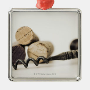 Wine corks with corkscrew metal ornament