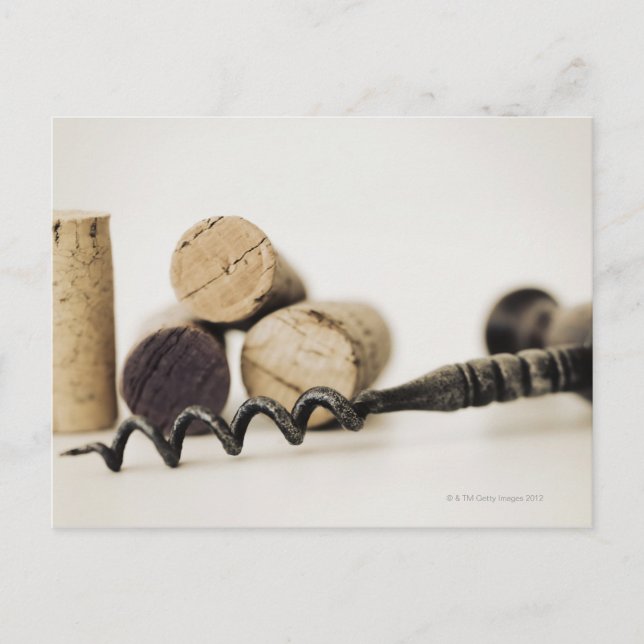 Wine corks with corkscrew postcard (Front)
