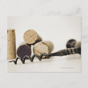 Wine corks with corkscrew postcard