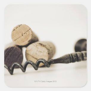 Wine corks with corkscrew square sticker