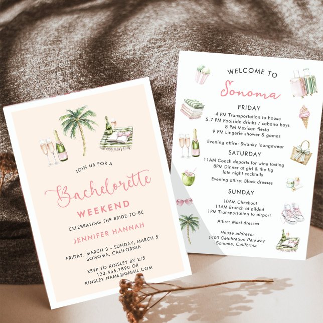 Wine Country Bachelorette Weekend Itinerary Invitation (Creator Uploaded)