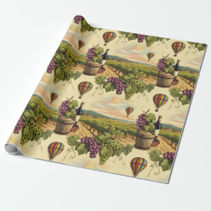 Wine Country Grapes and Hot Air Balloons Wrapping Paper