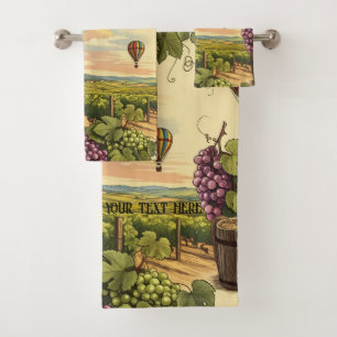 Wine Country Hot Air Balloon Vineyard Personalized Bath Towel Set