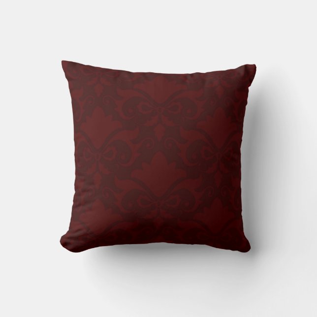 Wine Damask Bows Reversible Throw Pillow (Front)