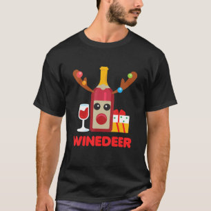 Wine Deer Reindeer Funny Drinking Mom Christmas T-Shirt