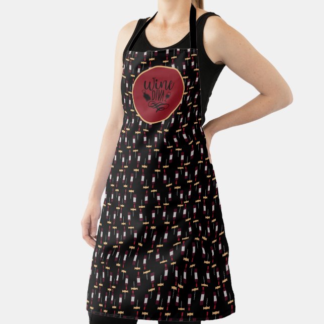 Wine Diva Cork Screw and Wine Bottle Chef's Gift  Apron (Insitu)