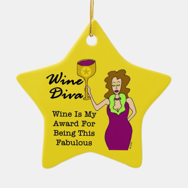 Wine Diva Custom Gold Star Dedication Award Ceramic Ornament (Front)
