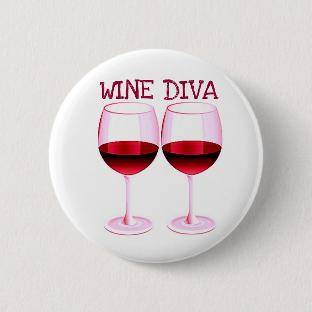 "WINE DIVA" FUN RED WINE PRINT 2 INCH ROUND BUTTON (Front)