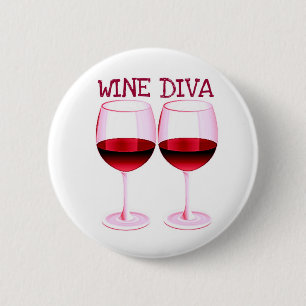 "WINE DIVA" FUN RED WINE PRINT 2 INCH ROUND BUTTON