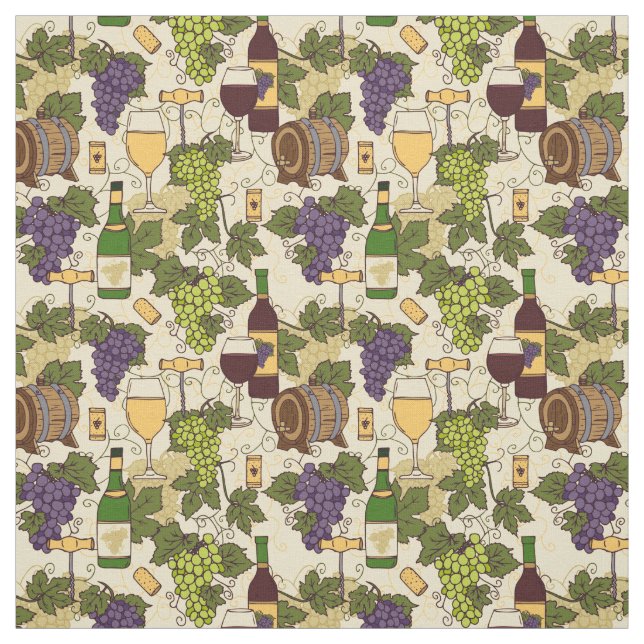 Wine Drinker Vineyard Grapes Vine Leaves Pattern Fabric (Swatch)