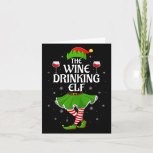 Wine Drinking Elf Christmas Family Girl Women Elf  Card