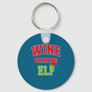 Wine Drinking Elf Christmas Family Matching Group Keychain